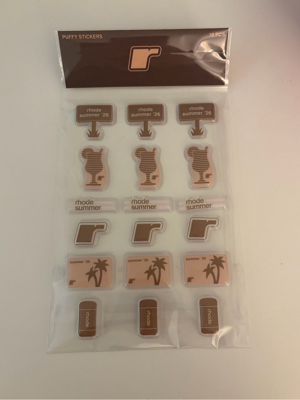 RHODE Pink & Brown Puffy Sticker Pack - 18pc
